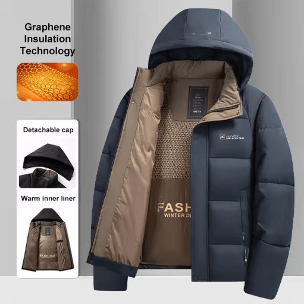 Mens Graphene Winter Jacket Warm Windproof Hooded Outdoor Overcoat 0