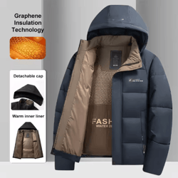 mens graphene winter jacket warm windproof hooded outdoor overcoat