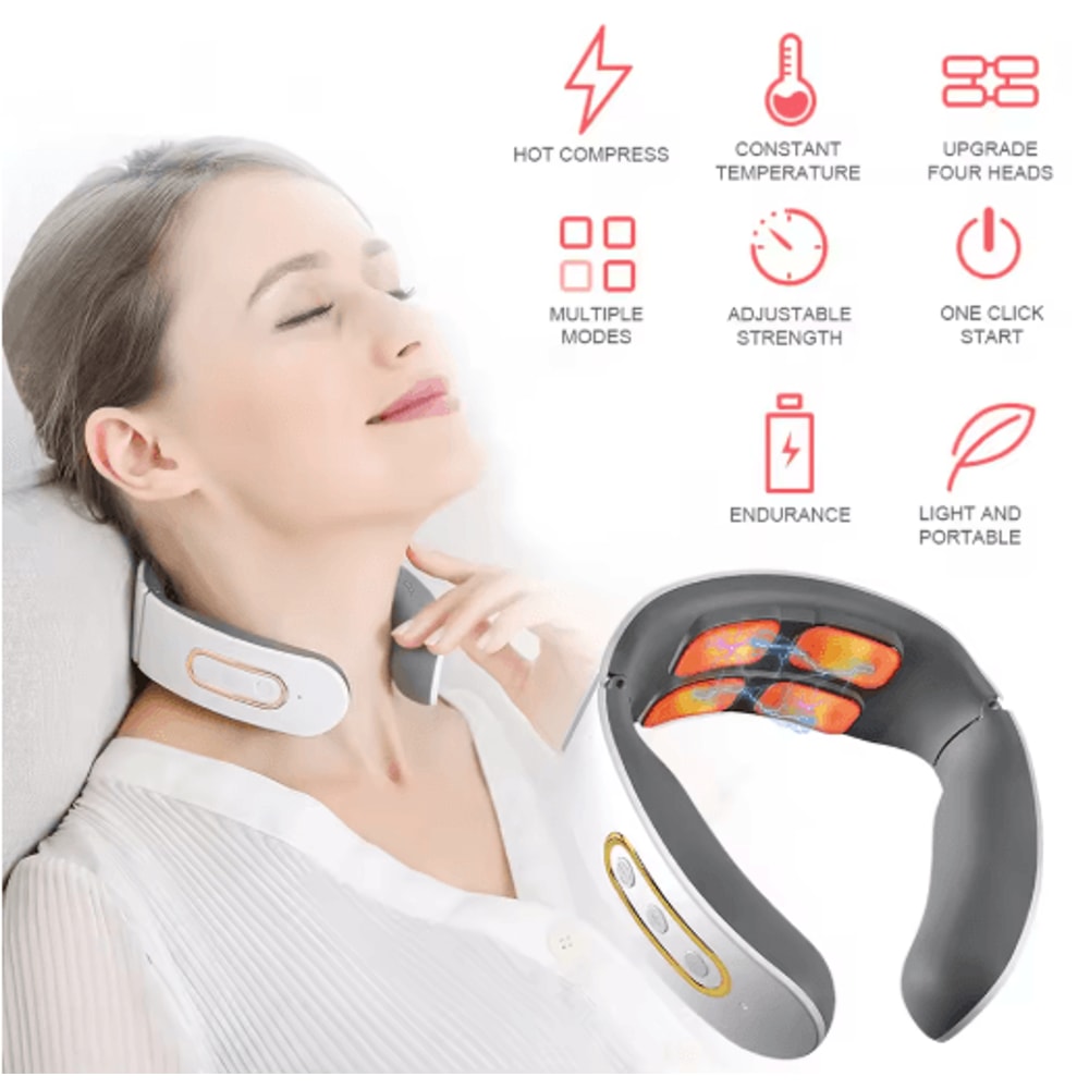 Electric Neck Shoulder Pulse Massager With Heat Adjustable Cervical Pain Relief Device 0