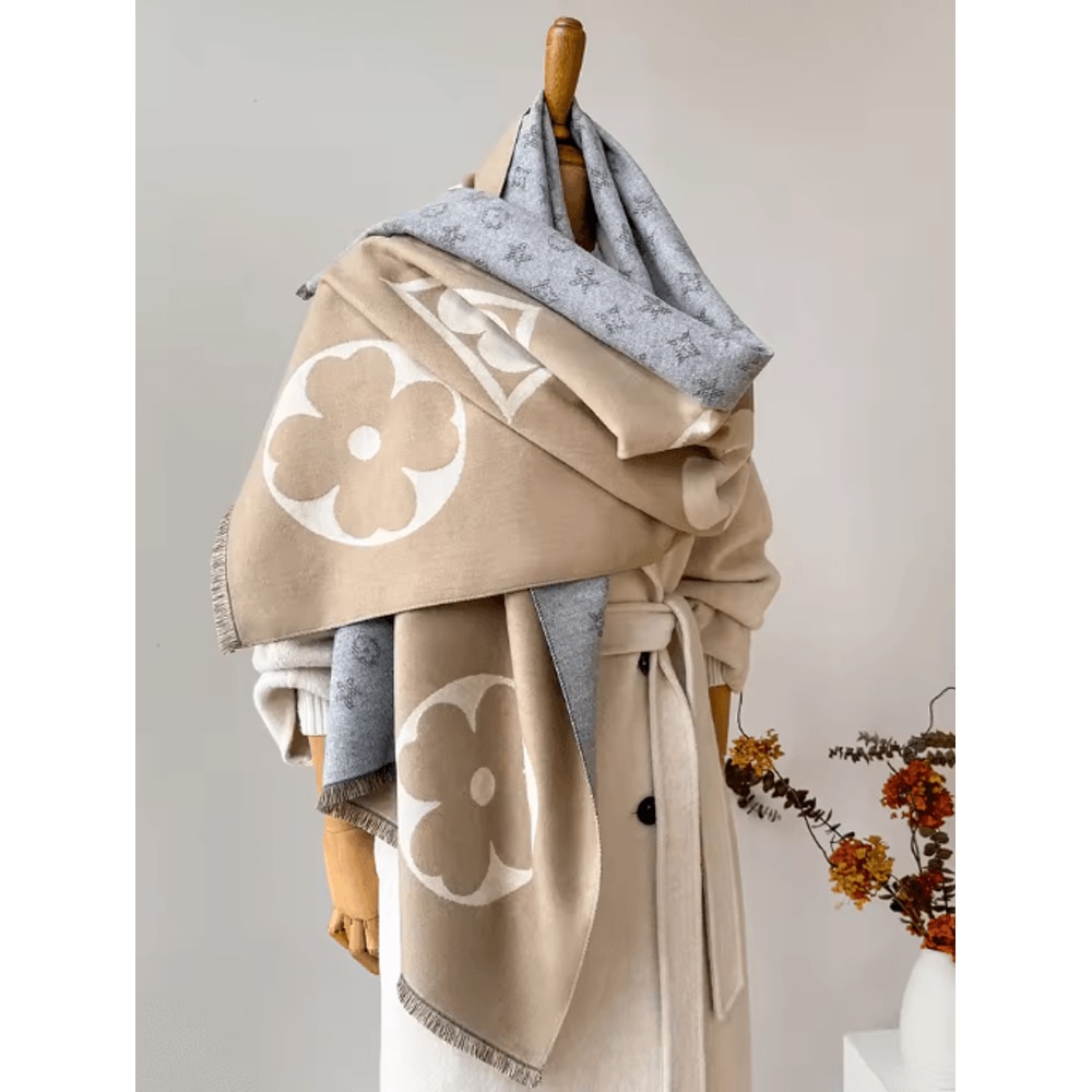 Womens Autumn Winter Faux Cashmere Shawl Warm Jacquard Blanket Scarf 2