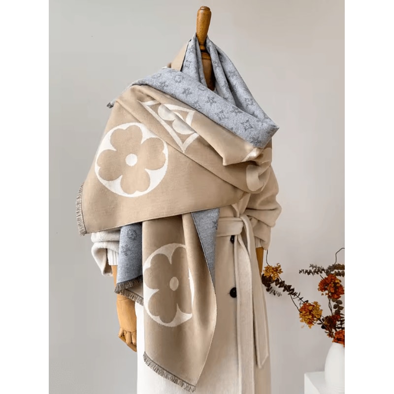 Womens Autumn Winter Faux Cashmere Shawl Warm Jacquard Blanket Scarf 2