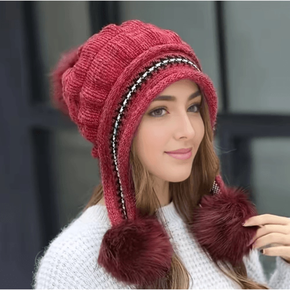 Womens Winter Fur Hat Fleece Lined Earflap Knitted Beanie For Cold Weather 1