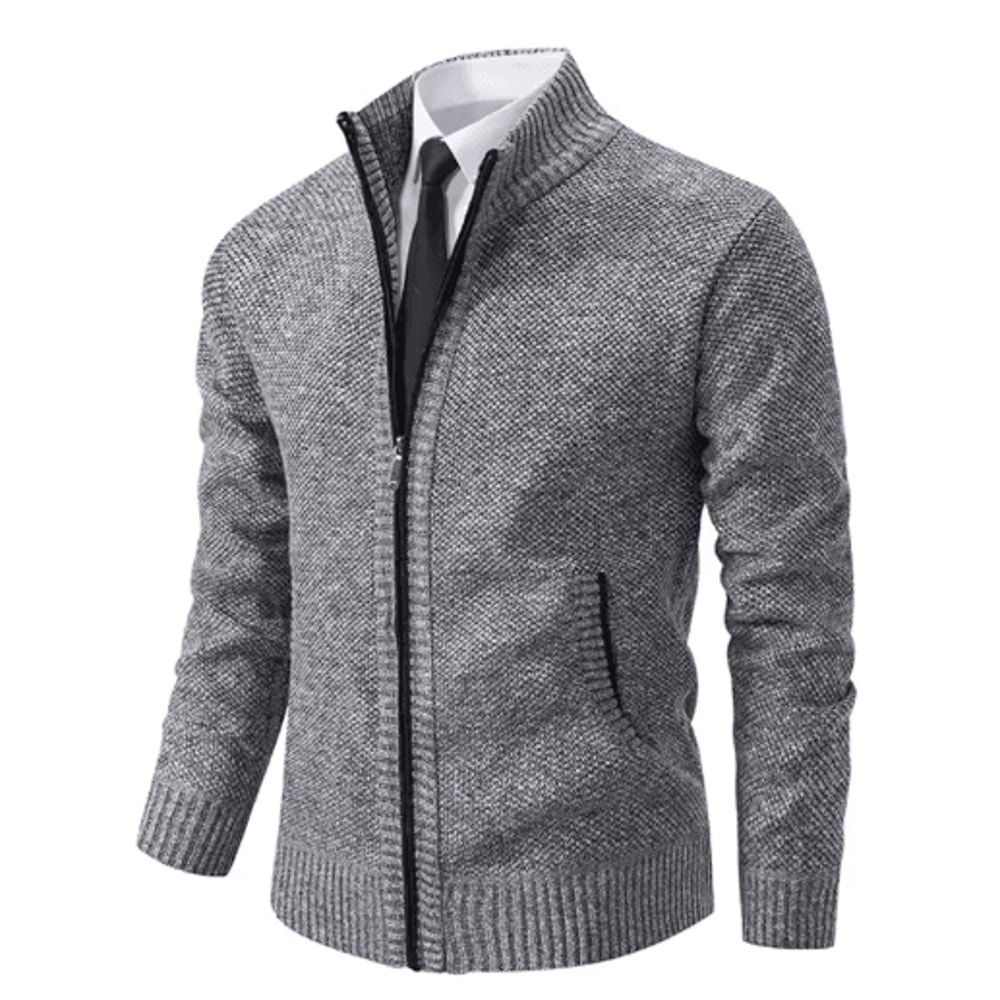 Mens Autumn Winter Casual Sports Cardigan Fleece Lined Stand Collar Zipper Sweater 10