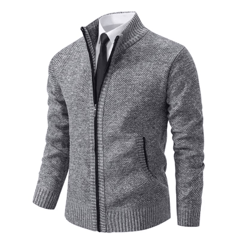 Mens Autumn Winter Casual Sports Cardigan Fleece Lined Stand Collar Zipper Sweater 10