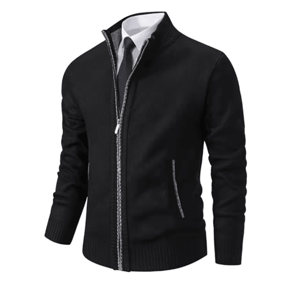Mens Autumn Winter Casual Sports Cardigan Fleece Lined Stand Collar Zipper Sweater 11