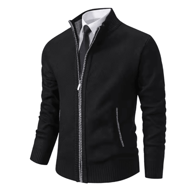 Mens Autumn Winter Casual Sports Cardigan Fleece Lined Stand Collar Zipper Sweater 11