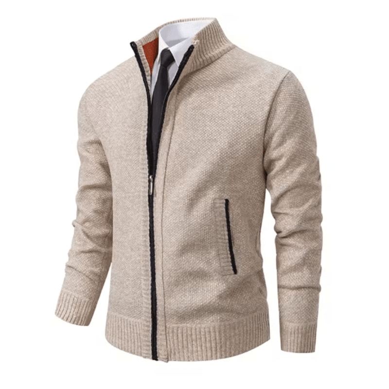 Mens Autumn Winter Casual Sports Cardigan Fleece Lined Stand Collar Zipper Sweater 12