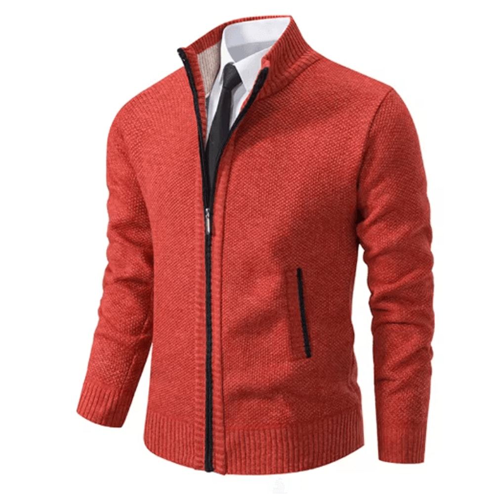 Mens Autumn Winter Casual Sports Cardigan Fleece Lined Stand Collar Zipper Sweater 13