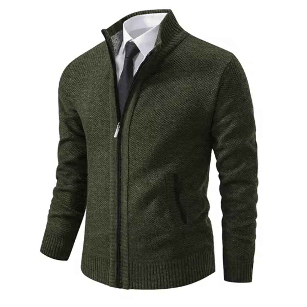 Mens Autumn Winter Casual Sports Cardigan Fleece Lined Stand Collar Zipper Sweater 14