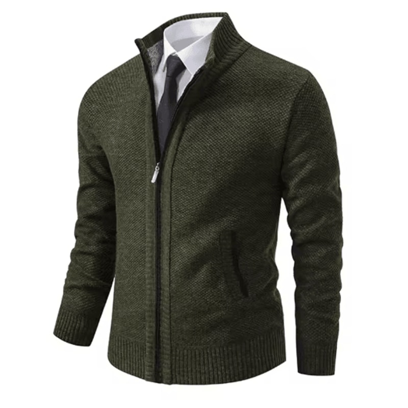 Mens Autumn Winter Casual Sports Cardigan Fleece Lined Stand Collar Zipper Sweater 14