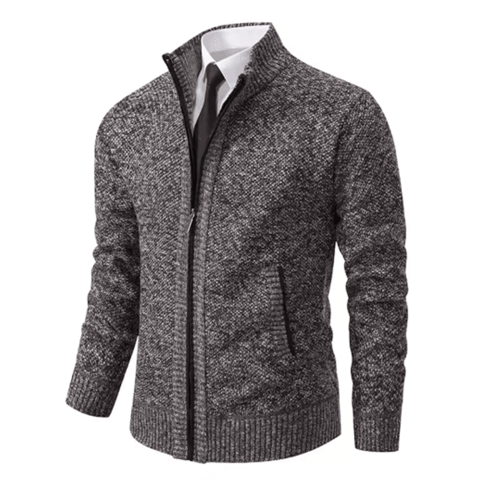 Mens Autumn Winter Casual Sports Cardigan Fleece Lined Stand Collar Zipper Sweater 15