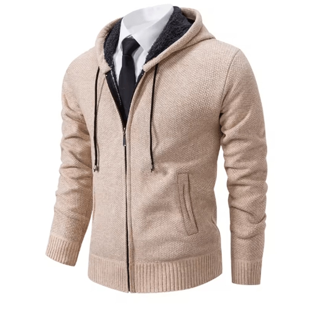 Mens Autumn Winter Casual Sports Cardigan Fleece Lined Stand Collar Zipper Sweater 1
