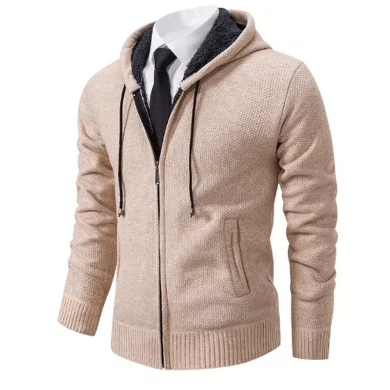Mens Autumn Winter Casual Sports Cardigan Fleece Lined Stand Collar Zipper Sweater 1
