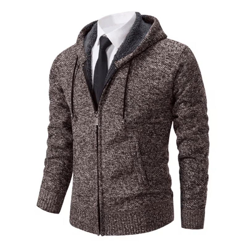 Mens Autumn Winter Casual Sports Cardigan Fleece Lined Stand Collar Zipper Sweater 2