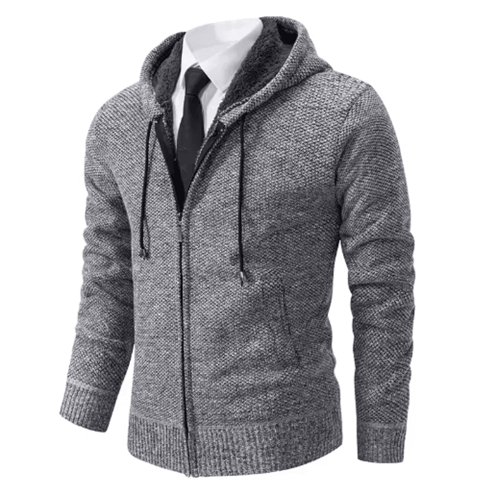 Mens Autumn Winter Casual Sports Cardigan Fleece Lined Stand Collar Zipper Sweater 6