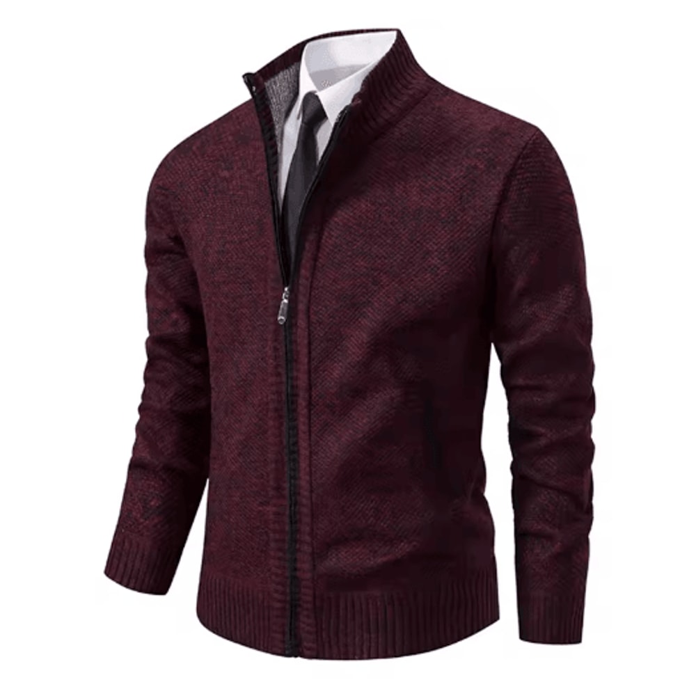 Mens Autumn Winter Casual Sports Cardigan Fleece Lined Stand Collar Zipper Sweater 7
