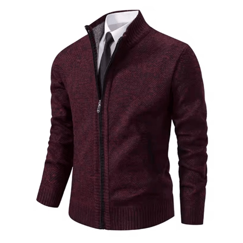 Mens Autumn Winter Casual Sports Cardigan Fleece Lined Stand Collar Zipper Sweater 7
