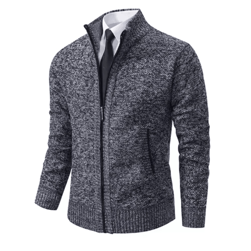 Mens Autumn Winter Casual Sports Cardigan Fleece Lined Stand Collar Zipper Sweater 8