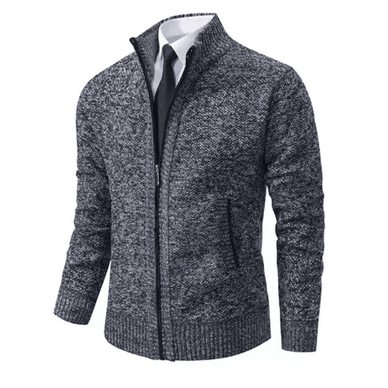 Mens Autumn Winter Casual Sports Cardigan Fleece Lined Stand Collar Zipper Sweater 8
