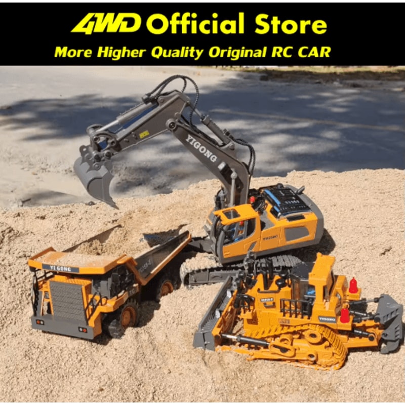 4WD RC Construction Vehicle Toy Remote Control Excavator Dump Truck Bulldozer Set 9