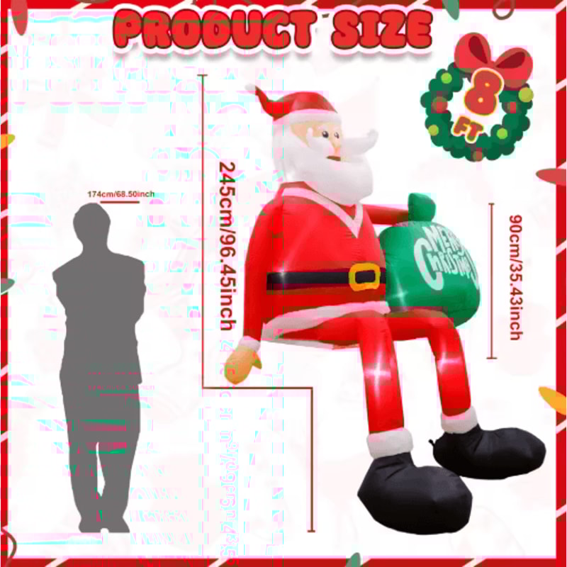 OurWarm 8FT Christmas Inflatable Santa Climbing Outdoor Yard Decoration 4
