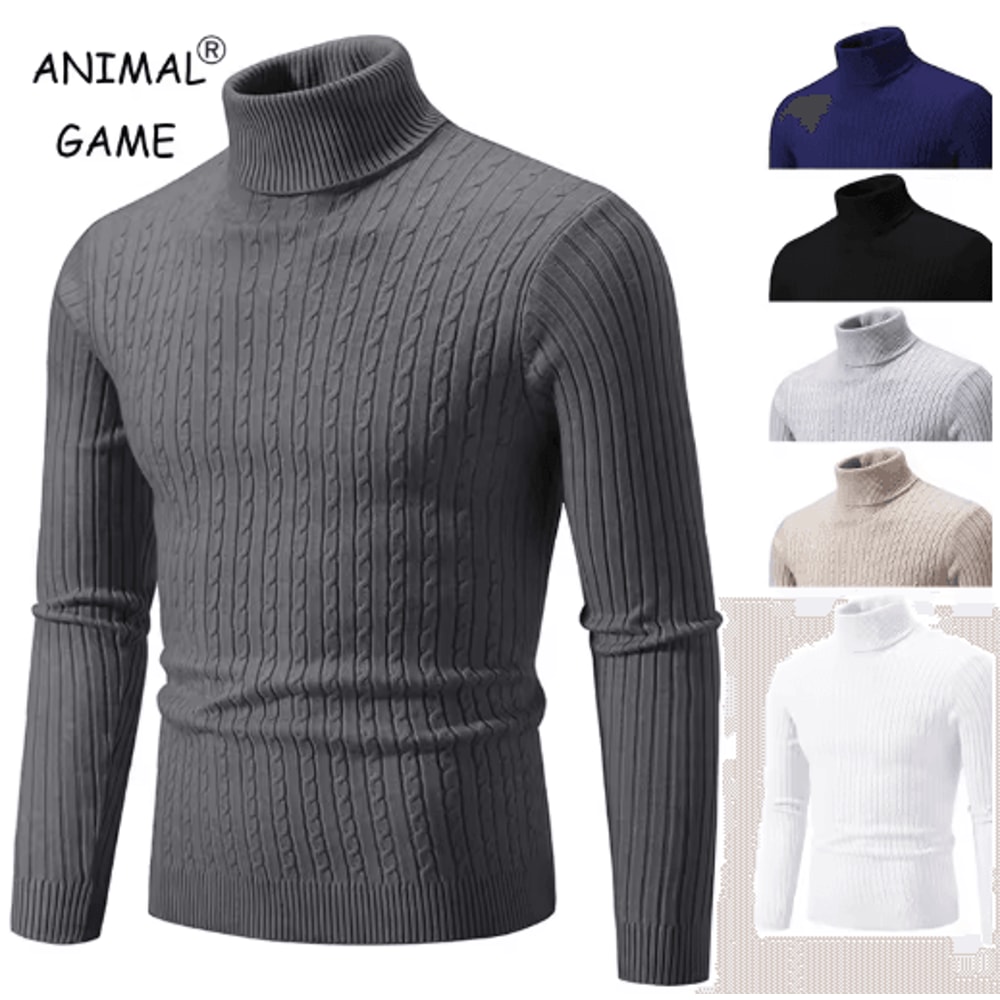 Mens High Neck Knitted Sweater Warm Solid Color Winter Turtleneck Pullover 0