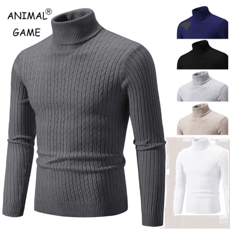 Mens High Neck Knitted Sweater Warm Solid Color Winter Turtleneck Pullover 0