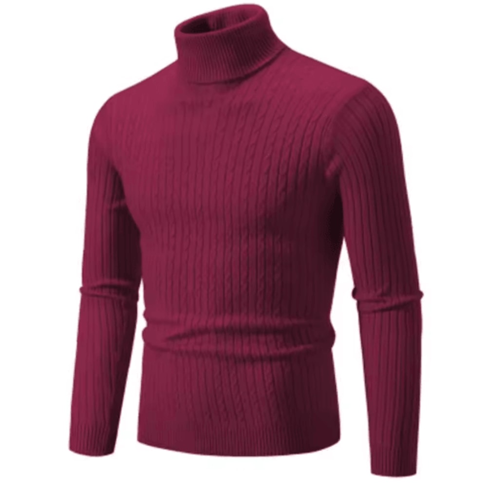 Mens High Neck Knitted Sweater Warm Solid Color Winter Turtleneck Pullover 6