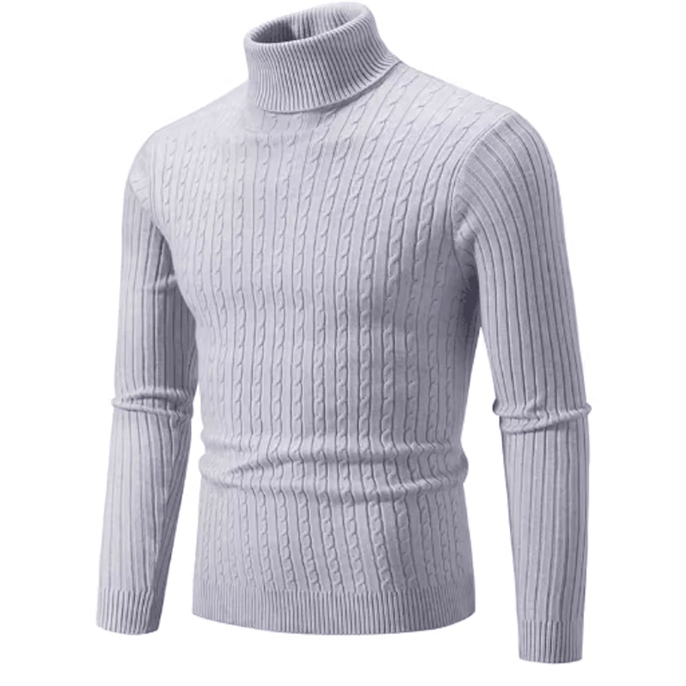 Mens High Neck Knitted Sweater Warm Solid Color Winter Turtleneck Pullover 8