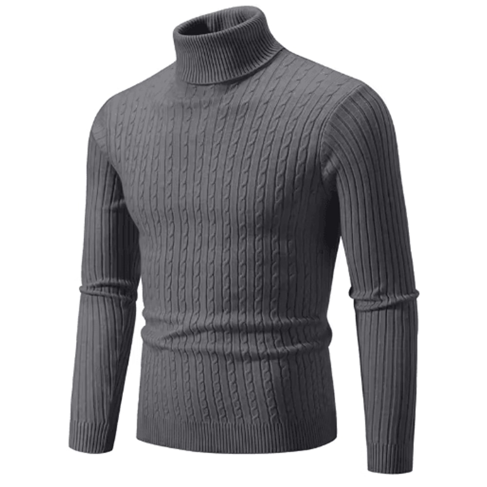 Mens High Neck Knitted Sweater Warm Solid Color Winter Turtleneck Pullover 10