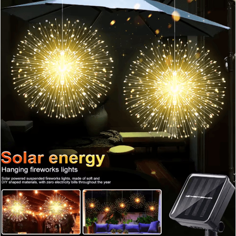 Solar Firework Lights Outdoor 90 150 200 LED Copper Wire Fairy Lights With 8 Modes 1