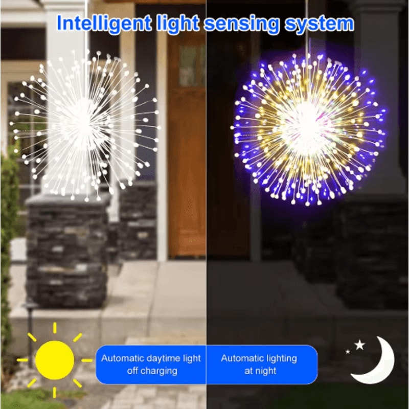 Solar Firework Lights Outdoor 90 150 200 LED Copper Wire Fairy Lights With 8 Modes 4