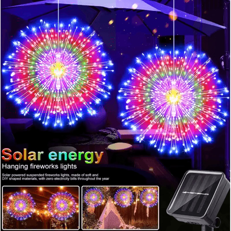 Solar Firework Lights Outdoor 90 150 200 LED Copper Wire Fairy Lights With 8 Modes 0