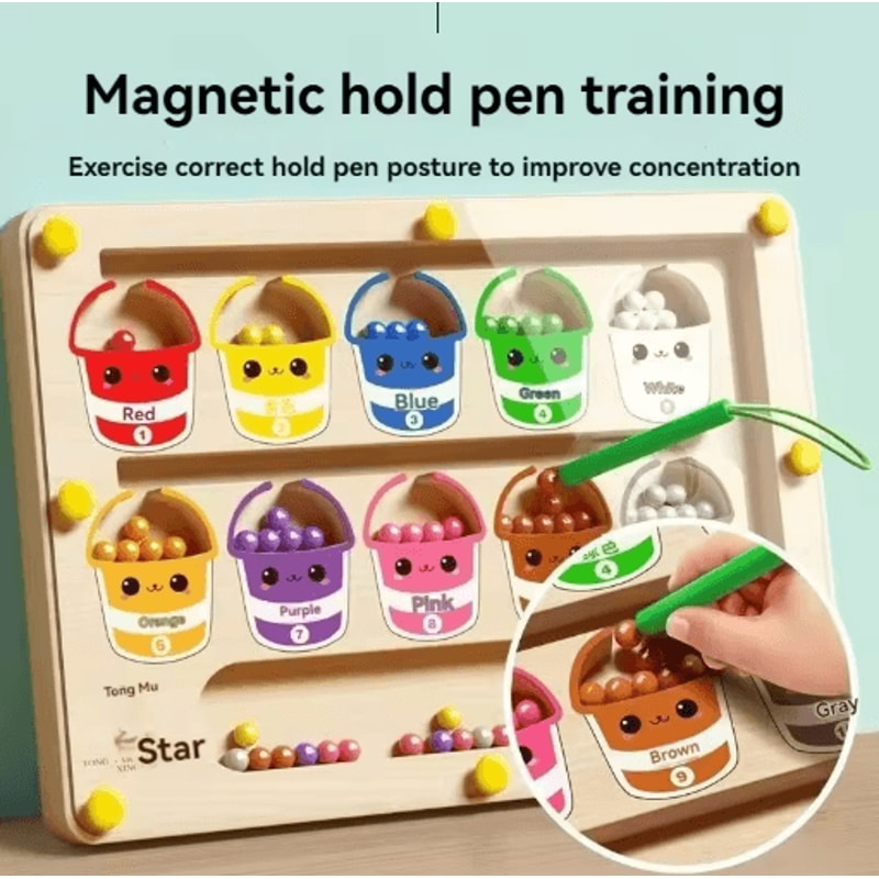Childrens Magnetic Maze Puzzle Toy Walking Ball Concentration Logic Training Board 5