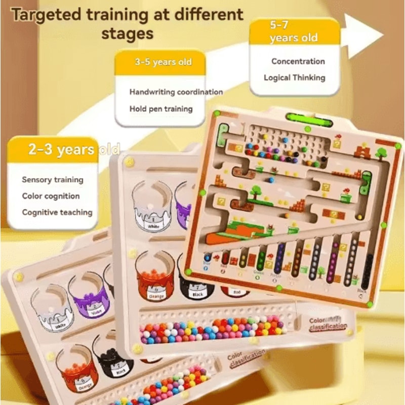 Childrens Magnetic Maze Puzzle Toy Walking Ball Concentration Logic Training Board 6