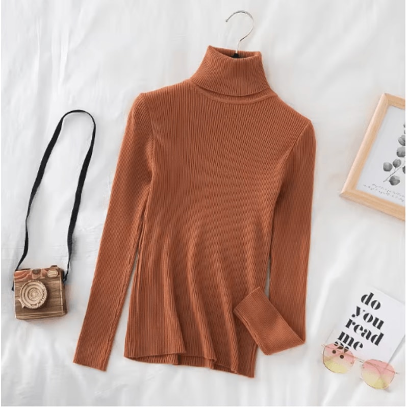 Womens Turtleneck Knit Sweater Soft Cashmere Feel Pullover For Autumn Winter 11