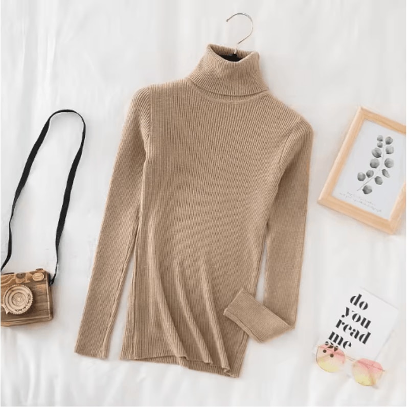 Womens Turtleneck Knit Sweater Soft Cashmere Feel Pullover For Autumn Winter 2