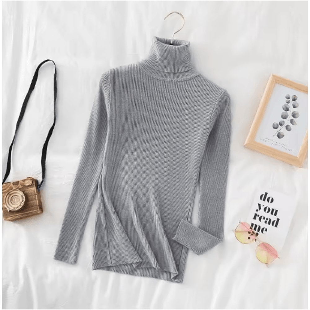 Womens Turtleneck Knit Sweater Soft Cashmere Feel Pullover For Autumn Winter 8