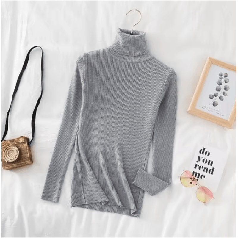 Womens Turtleneck Knit Sweater Soft Cashmere Feel Pullover For Autumn Winter 8