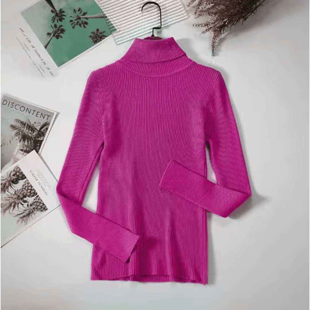 Womens Turtleneck Knit Sweater Soft Cashmere Feel Pullover For Autumn Winter 13