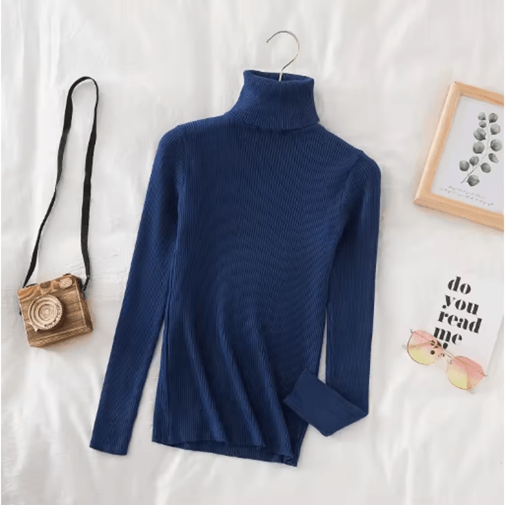 Womens Turtleneck Knit Sweater Soft Cashmere Feel Pullover For Autumn Winter 19