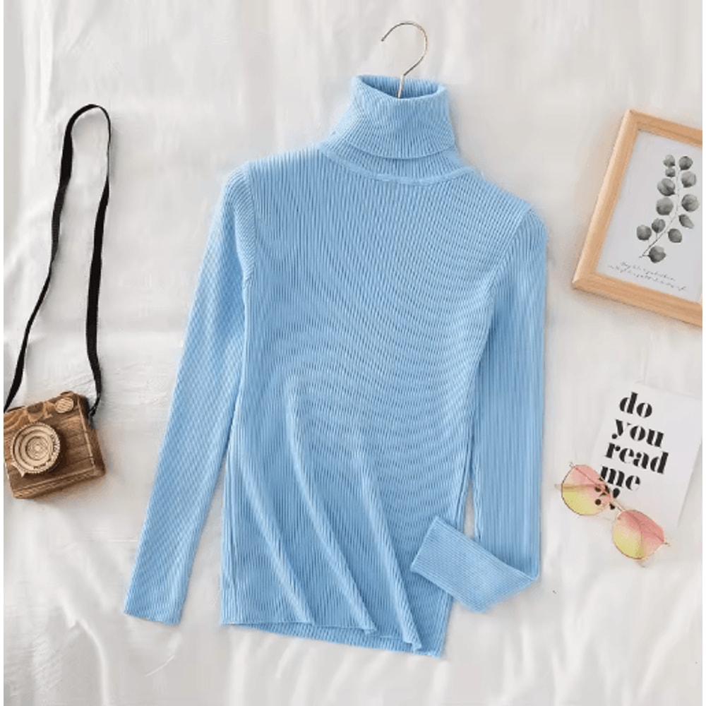 Womens Turtleneck Knit Sweater Soft Cashmere Feel Pullover For Autumn Winter 25