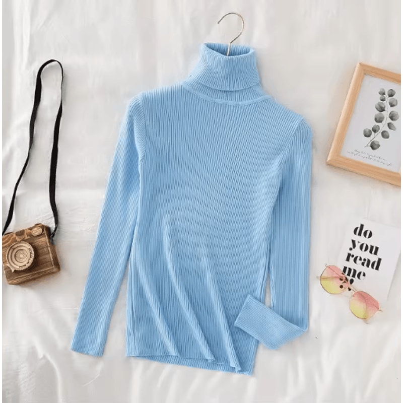 Womens Turtleneck Knit Sweater Soft Cashmere Feel Pullover For Autumn Winter 25