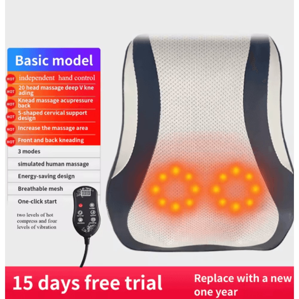 Electric Shiatsu Neck Back Massager Pillow Cervical Traction With Heat Vibration 4