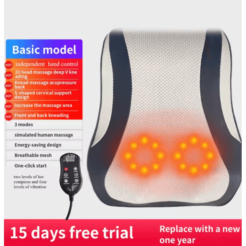 Electric Shiatsu Neck Back Massager Pillow Cervical Traction With Heat Vibration 4
