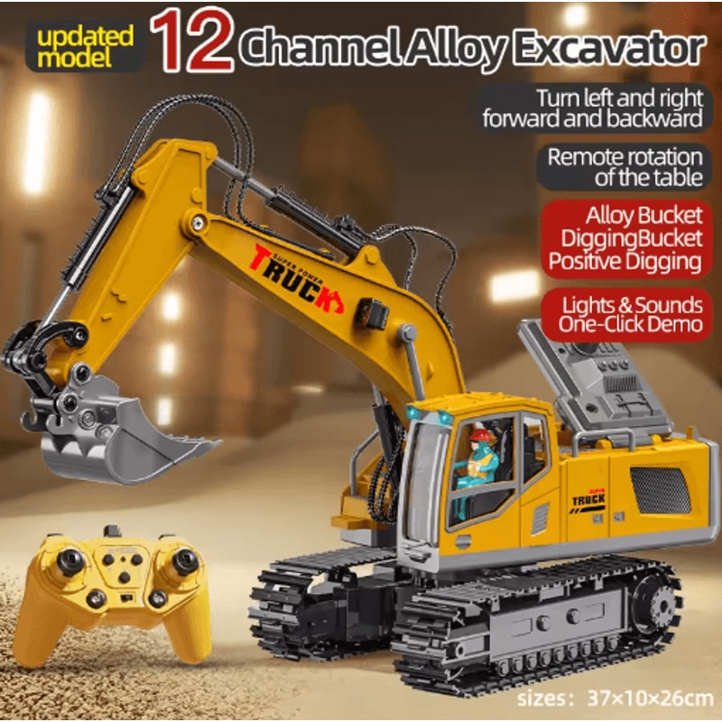 Alloy RC Excavator Toy Car Electric Engineering Vehicle With Lights Sound 2