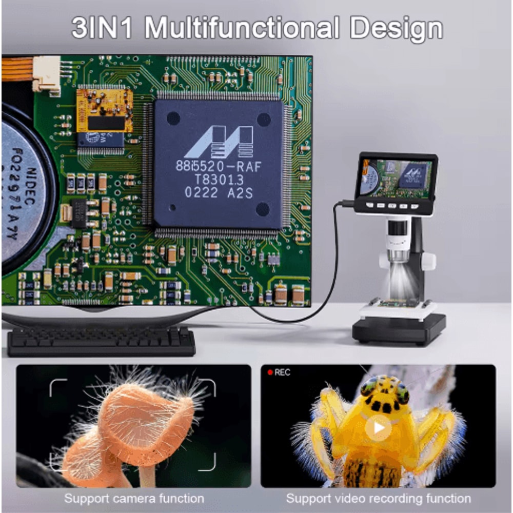 1000X LCD Digital Microscope 43 1080P USB Video Microscope With 8 LED Lights 5