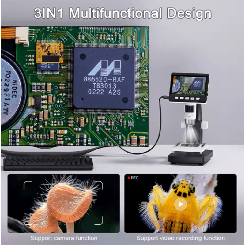 1000X LCD Digital Microscope 43 1080P USB Video Microscope With 8 LED Lights 5