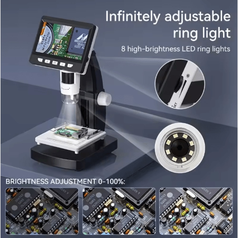 1000X LCD Digital Microscope 43 1080P USB Video Microscope With 8 LED Lights 6