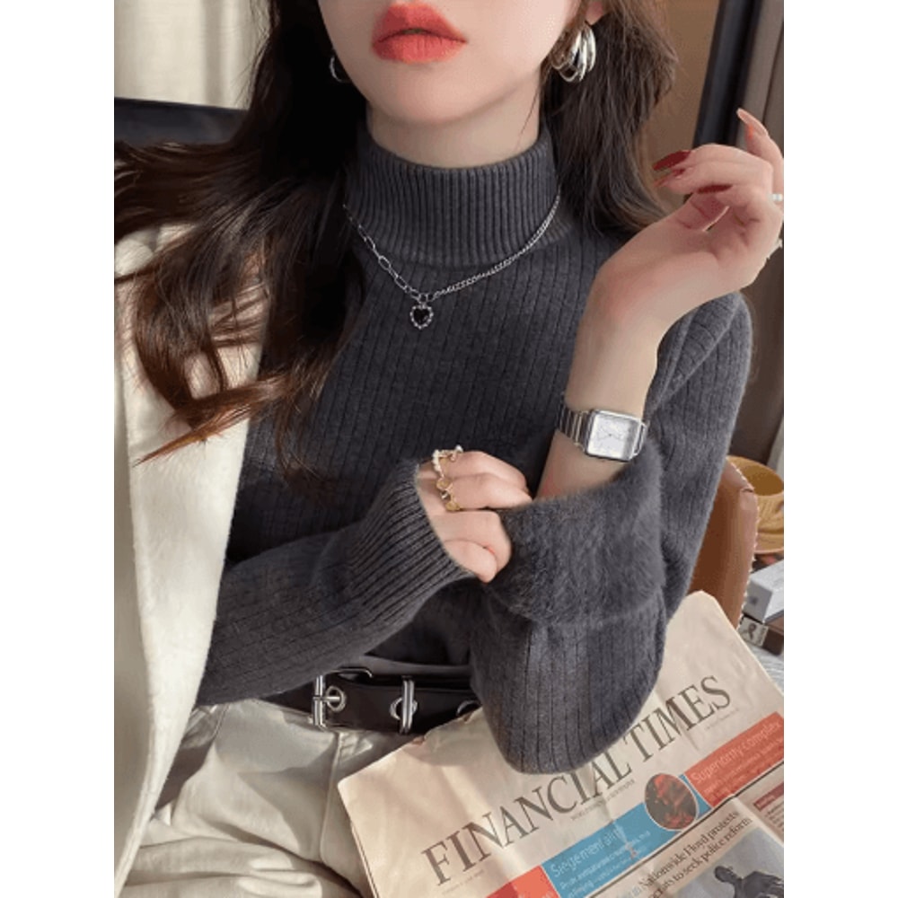 Womens Winter Turtleneck Sweater 2025 Retro Velvet Lined Thermal Knit Pullover 1